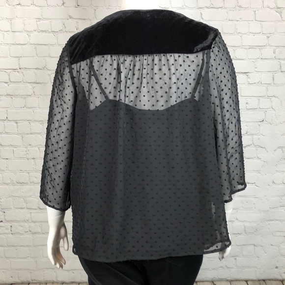 1X 2X3X Style & Co Black Swiss Dot Velvet Yoke Top - Picture 3 of 6